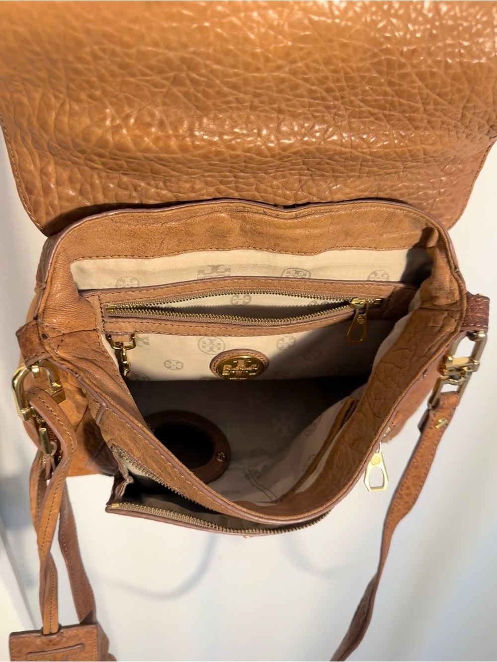 Tory Burch 797 Medium Brown Pebbled Leather Satchel Bag - Picture 11 of 12